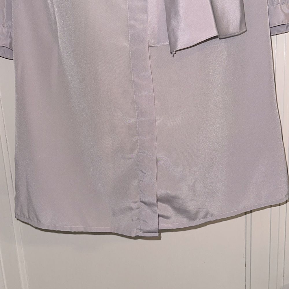 Vintage 80s Mihang lavender polyester short sleeve blouse with attached scarf - Picture 4 of 7